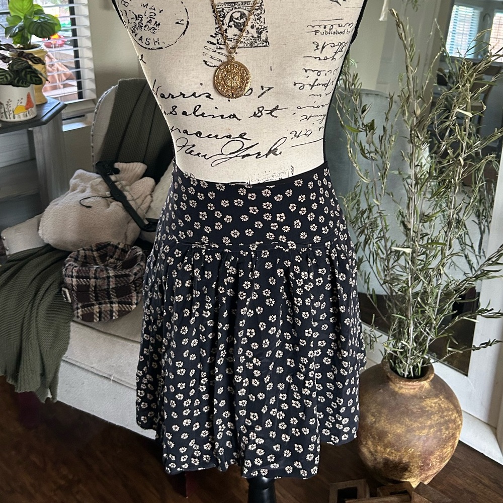 Madewell Black and White Floral Patterned A-Line Skirt